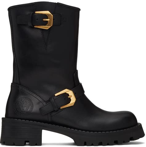 Versace: Black Buckled Boots 